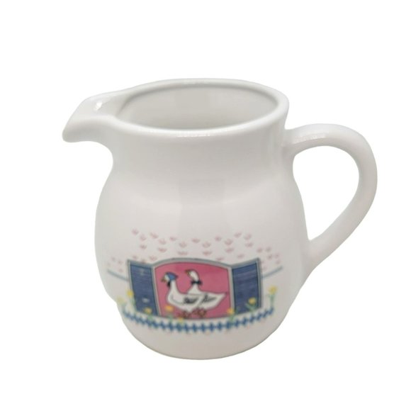 Rare Pottery Pitcher Water Jug hand made field landscape with two ducks Creme - Picture 2 of 7